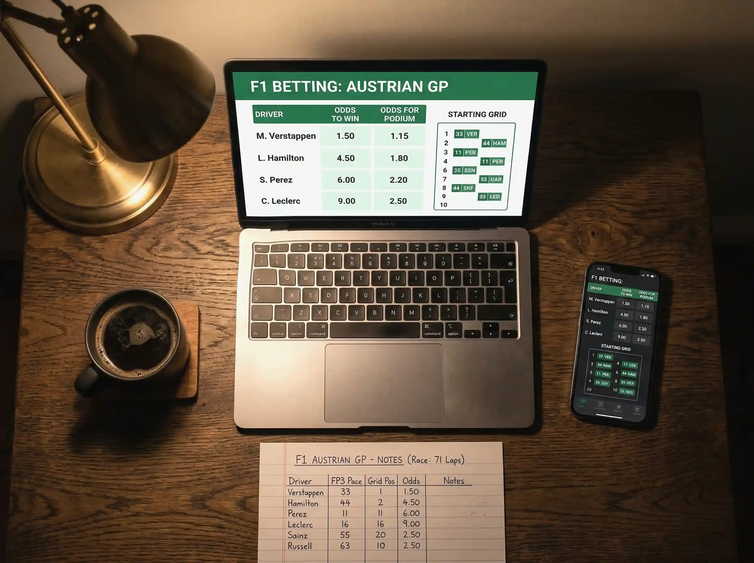 Mercados de apuestas en el campeonato mundial de Fórmula 1 en pantalla de operador